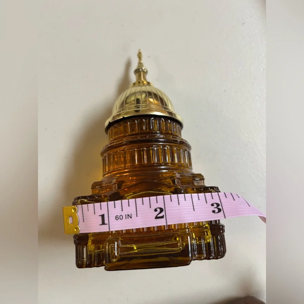 Vintage Avon Capitol Building Amber and Gold Cologne Bottle